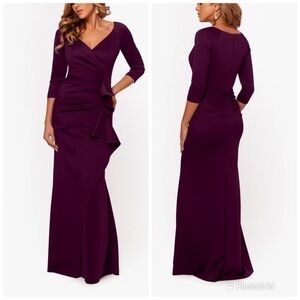 NWT XSCAPE LEXI" LONG SLEEVE SCUBA RUCHED SIDE DRESS PLUM